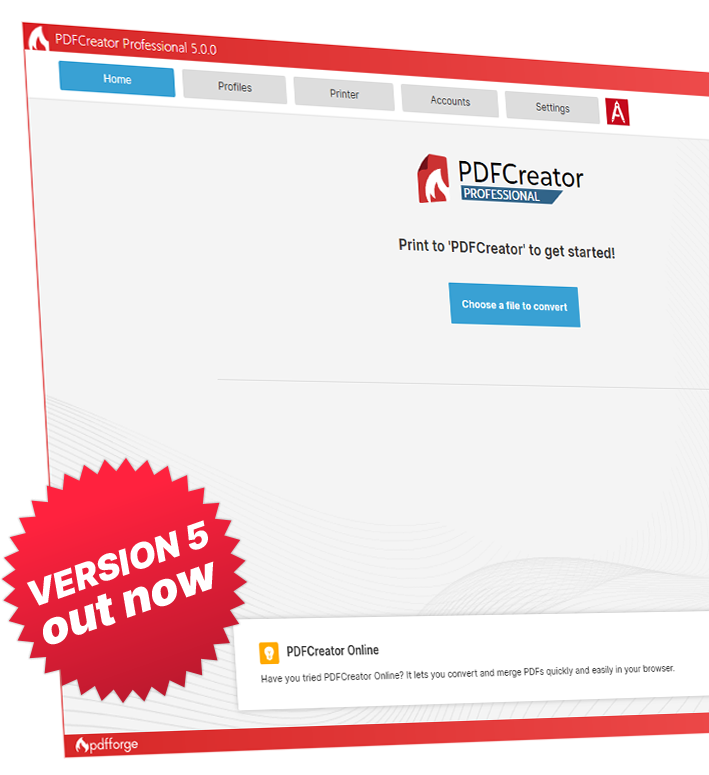 Screenshot of PDFCreator Professional opened in the Profiles tab