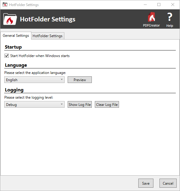 hotfolder settings screen PDFCreator HotFolder
