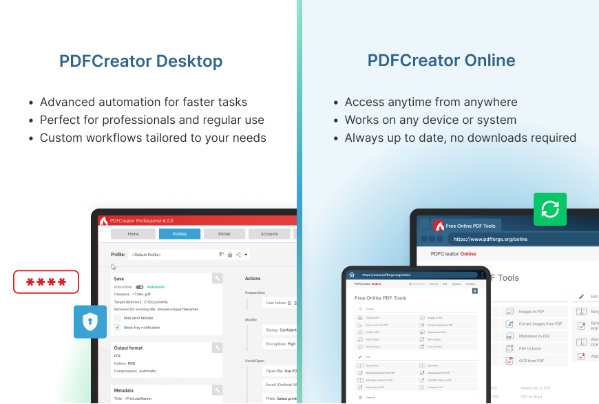 Differences between PDFCreator online vs desktop