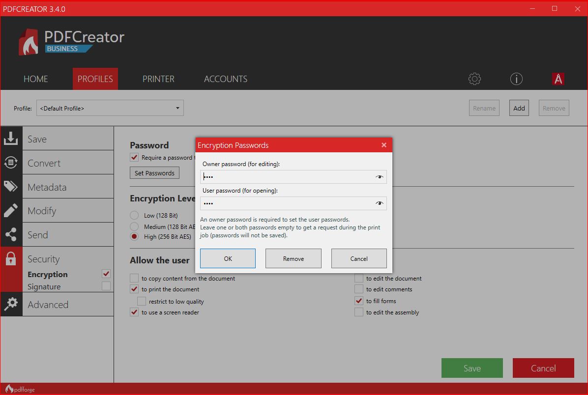 how to add password to nuance pdf document